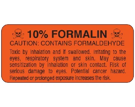 Shamrock Scientific - UPCR-6046 - Pre-printed Label Shamrock Warning Label Orange 10% Formalin Black Biohazard 1 X 2-1/4 Inch