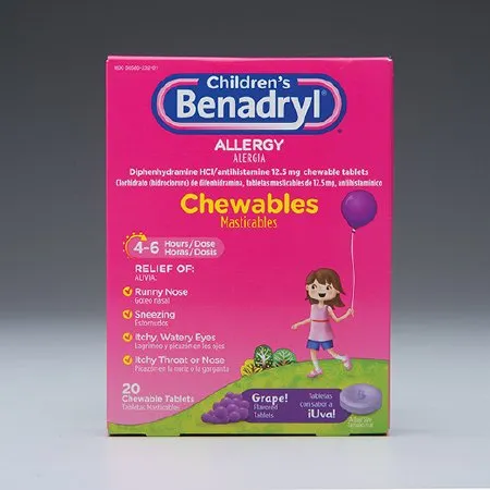 J & J Healthcare Systems - 10300450553208 - J&J Children's Benadryl Children's Allergy Relief Children's Benadryl 12.5 mg Strength Chewable Tablet 20 per Box