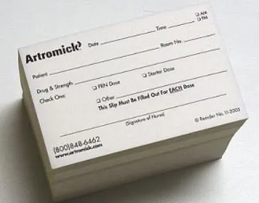 Capsa Solutions - Artromick - 11-2005-1 - Pre-printed Label Artromick Advisory Label White Plastic Artromick Date_time_name_drug Strength Black Safety And Instructional