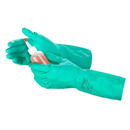 ULine - Sol-Vex - S-19710-M - Chemical Protection Glove Sol-Vex Medium Nitrile Green 13 Inch Gauntlet Cuff NonSterile