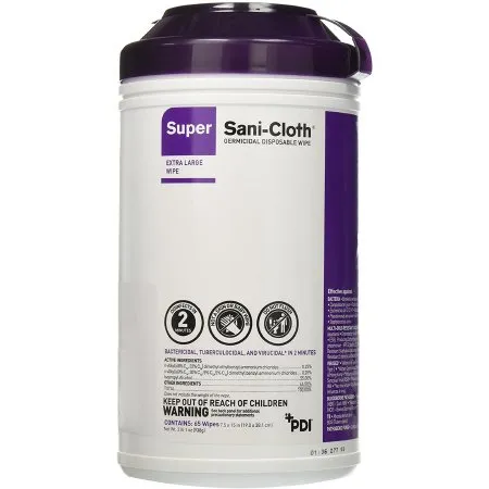 Cancer Diagnostics - Super Sani-Cloth - SCS065-CS - Super Sani-cloth Surface Disinfectant Premoistened Alcohol Based Manual Pull Wipe 65 Count Canister Alcohol Scent Nonsterile