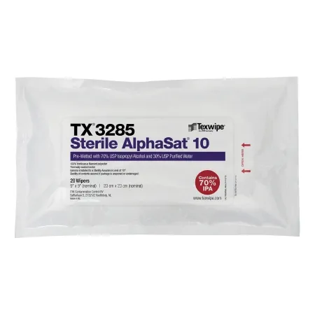 Texwipe - AlphaSat with Vectra Alpha 10 - TX3285 - Alphasat With Vectra Alpha 10 Surface Disinfectant Cleaner Premoistened Cleanroom Manual Pull Wipe 20 Count Soft Pack Alcohol Scent Sterile