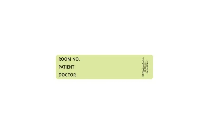 First Healthcare Products - 5033-12 - Pre-printed Label Advisory Label Lime Green Paper Room No_paitent_doctor_ Black Patient Information 1-3/8 X 5-3/8 Inch