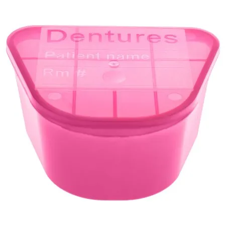 McKesson - 51-H980-91 - Denture Cup 8 oz. Pink Hinged Lid Single Patient Use