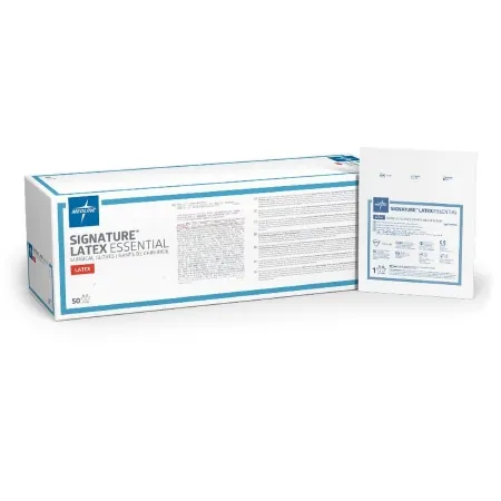 Medline - Signature Latex Essential - MSG5960 - Surgical Glove Signature Latex Essential Size 6 Sterile Latex Standard Cuff Length Smooth White Chemo Tested