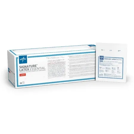 Medline - Signature Latex Essential - MSG5965 - Surgical Glove Signature Latex Essential Size 6.5 Sterile Latex Standard Cuff Length Smooth White Chemo Tested
