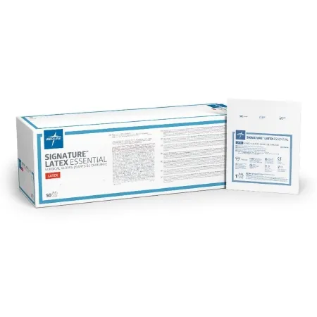 Medline - Signature Latex Essential - MSG5980 - Surgical Glove Signature Latex Essential Size 8 Sterile Latex Standard Cuff Length Smooth White Chemo Tested