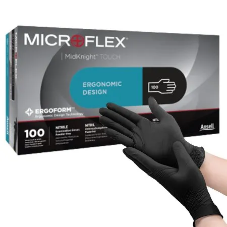 Microflex Medical - 93732080 - MICROFLEX MidKnight Touch 93 734 Exam Glove MICROFLEX MidKnight Touch 93 734 Medium NonSterile Nitrile Standard Cuff Length Textured Fingertips Black Not Rated