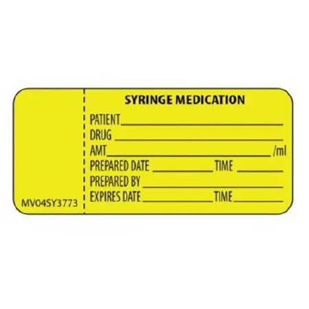 PDC Healthcare - MedVision - MV04SY3773 - Pre-printed Label Medvision Anesthesia Label Yellow Paper Syringe Medication Patient_drug_amt_ Black Syringe Label 1 X 2-1/4 Inch