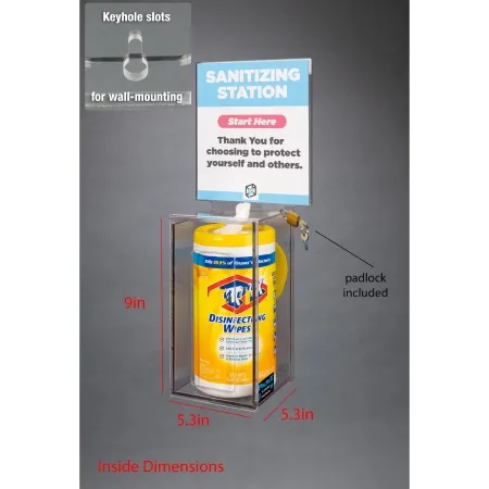 Poltex - SANSTAT4-W - Sanitizing Station With Padlock Poltex Wall Mount 1 Box Of Disinfecting Wipes Clear 9 X 5.3 X 5.3 Inch Petg