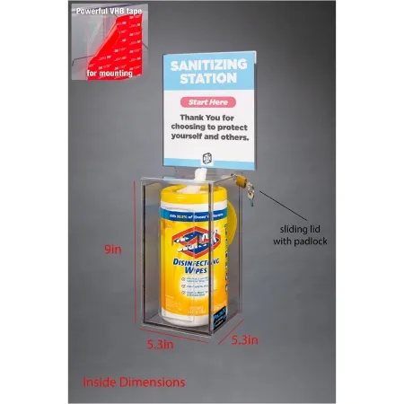 Poltex - SANSTAT4-T - Sanitizing Station Poltex Vhb Tape 1 Box Of Disinfecting Wipes Clear 5.3 X 5.3 X 9 Inch Petg
