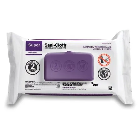 PDI - Professional Disposables - Super Sani-Cloth - A22480 - Professional Disposables Super Sani Cloth Super Sani Cloth Surface Disinfectant Cleaner Premoistened Germicidal Manual Pull Wipe 80 Count Soft Pack Alcohol Scent NonSterile