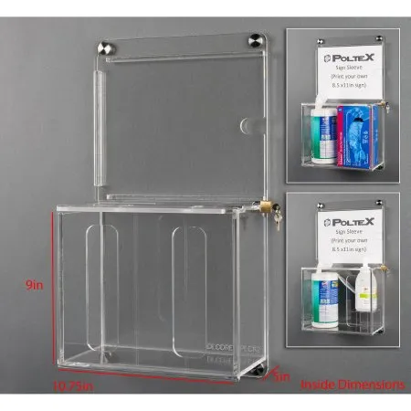 Poltex - DECORESPLCK2-W - Lockable Sanitizing Station With Sign Sleeve Poltex Deco Clear Acrylic Manual 2 Compartment Wall Mount
