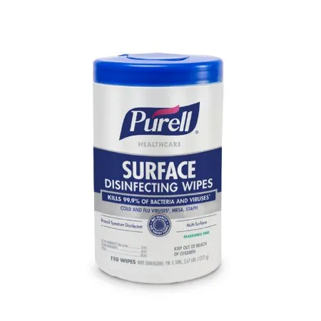 GOJO Industries - Purell Healthcare - 9340-06 -   Surface Disinfectant Cleaner Premoistened Alcohol Based Manual Pull Wipe 110 Count Canister Unscented NonSterile