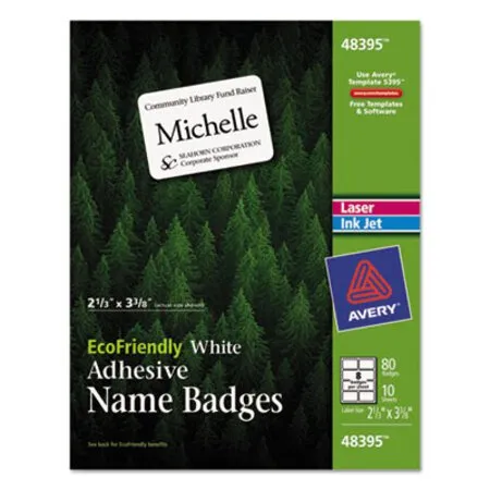 Avery - AVE-48395 - Ecofriendly Adhesive Name Badge Labels, 3.38 X 2.33, White, 80/pack