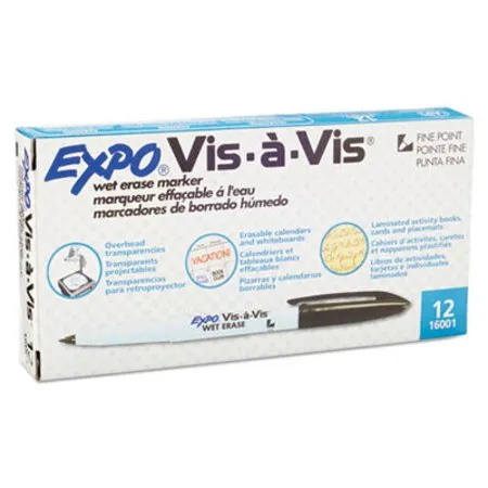 EXPO - SAN-16001 - Vis-a-vis Wet Erase Marker, Fine Bullet Tip, Black, Dozen