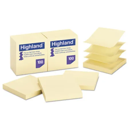 Highland - MMM-6549PUY - Self-stick Pop-up Notes, 3 X 3, Yellow, 100 Sheets/pad, 12 Pads/pack