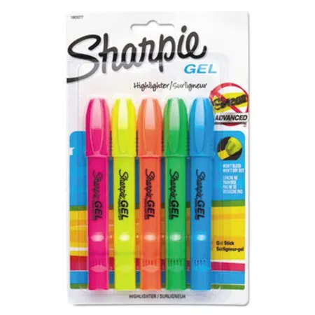 Sharpie - SAN-1803277 - Gel Highlighters, Assorted Ink Colors, Bullet Tip, Assorted Barrel Colors, 5/set