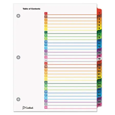 Cardinal - CRD-60118 - Onestep Printable Table Of Contents And Dividers, 31-tab, 1 To 31, 11 X 8.5, White, Assorted Tabs, 1 Set