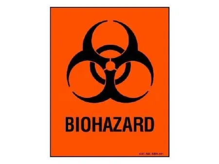 Shamrock Scientific - SBH-101 - Pre-printed Label Shamrock Warning Label Fluorescent Red Biohazard / Symbol Black Biohazard 8 X 10 Inch