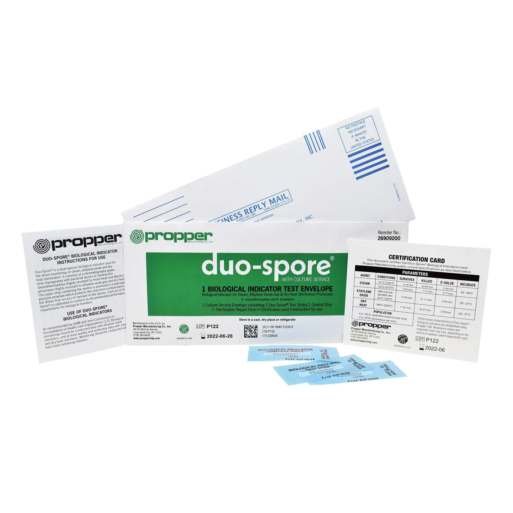 Propper - From: 26909500 To: 26910600 - Manufacturing Duo Spore Biological Indicator Tests