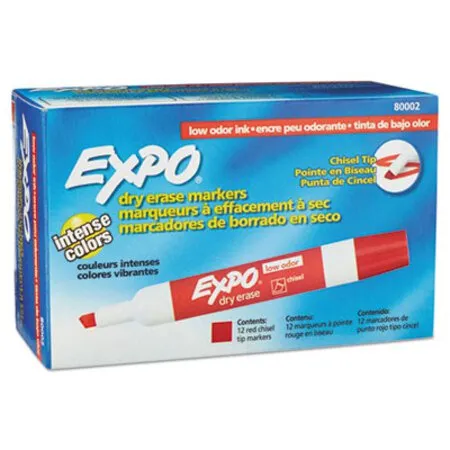 EXPO - SAN-80002 - Low-odor Dry-erase Marker, Broad Chisel Tip, Red, Dozen