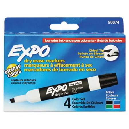 EXPO - SAN-80074 - Low-odor Dry-erase Marker, Broad Chisel Tip, Assorted Colors, 4/set
