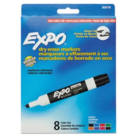 EXPO - SAN-80078 - Low-odor Dry-erase Marker, Broad Chisel Tip, Assorted Colors, 8/set