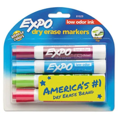 EXPO - SAN-81029 - Low-odor Dry-erase Marker, Broad Chisel Tip, Assorted Pastel Colors, 4/set