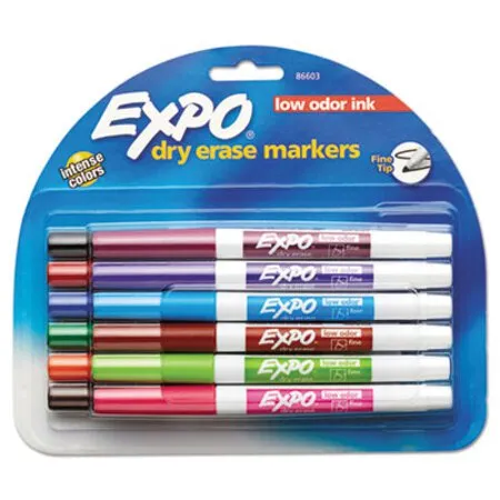 EXPO - SAN-86603 - Low-odor Dry-erase Marker, Fine Bullet Tip, Assorted Colors, 12/set