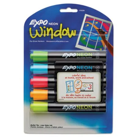 EXPO - SAN-1752226 - Neon Windows Dry Erase Marker, Broad Bullet Tip, Assorted Colors, 5/pack