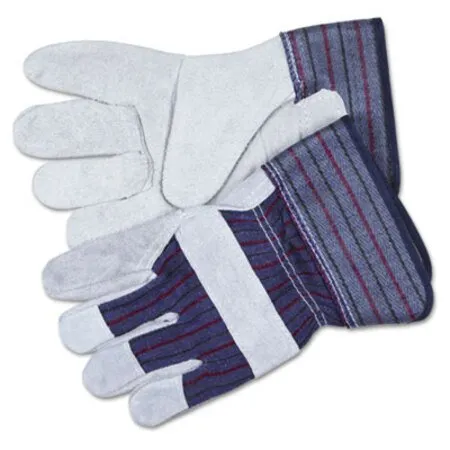 MCR Safety - CRW-12010L - Split Leather Palm Gloves, Large, Gray, Pair