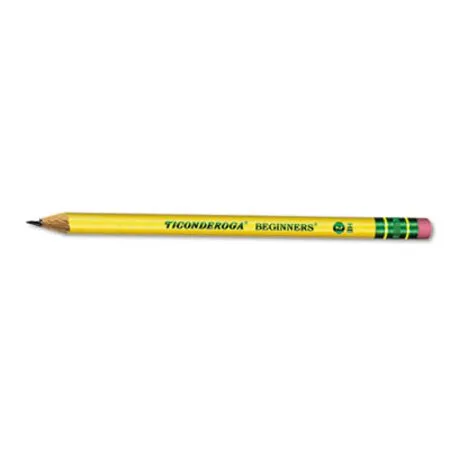 Dixon - DIX-13308 - Ticonderoga Beginners Woodcase Pencil With Eraser And Microban Protection, Hb (2), Black Lead, Yellow Barrel, Dozen