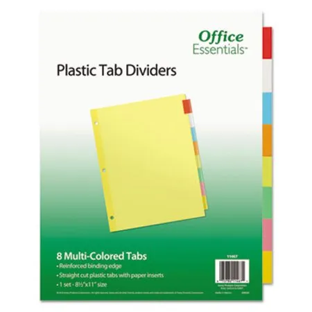 Office Essentials - AVE-11467 - Plastic Insertable Dividers, 8-tab, 11 X 8.5, Assorted Tabs, 1 Set