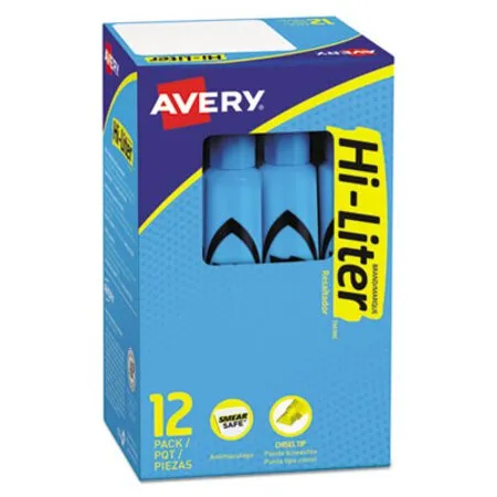Avery - AVE-07746 - Hi-liter Desk-style Highlighters, Light Blue Ink, Chisel Tip, Light Blue/black Barrel, Dozen