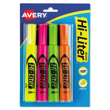 Avery - AVE-24063 - Hi-liter Desk-style Highlighters, Assorted Ink Colors, Chisel Tip, Assorted Barrel Colors, 4/set