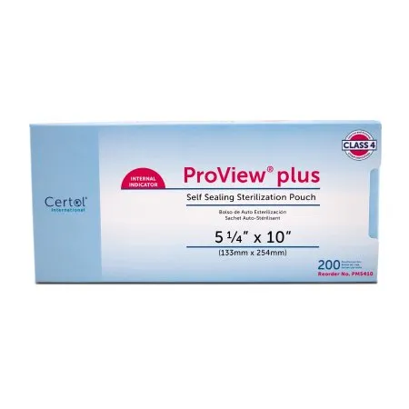 Certol International - ProView plus - PM5410-1 - Sterilization Pouch ProView plus Gas / Steam / Chemical Vapor 5-1/4 X 10 Inch Transparent / Blue Self Seal Paper / Film