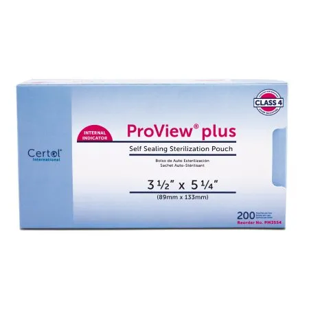 Certol International - ProView plus - PM3554-1 - Sterilization Pouch ProView plus Gas / Steam / Chemical Vapor 3-1/2 X 5-1/4 Inch Transparent / Blue Self Seal Paper / Film