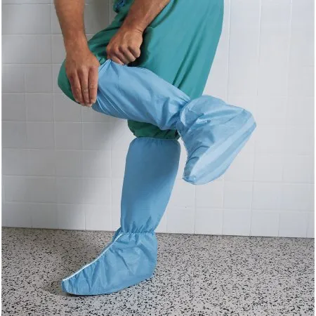 O & M Halyard - Hi Guard - 69671 - O&M Halyard  Boot Cover  X Large Knee High Nonskid Sole Blue NonSterile