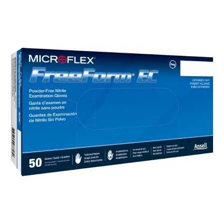 Microflex Medical - FreeForm EC - FFE-775-XL - Exam Glove FreeForm EC X-Large NonSterile Nitrile Extended Cuff Length Textured Fingertips Blue Not Rated