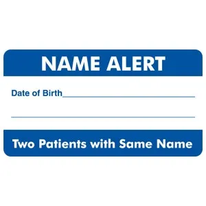 Tabbies - MAP5150 - Pre-printed Label Advisory Label Blue / White Name Alert / Date Of Birth _______/ Two Patients With The Same Name Black Alert Label 1-3/4 X 3-1/4 Inch