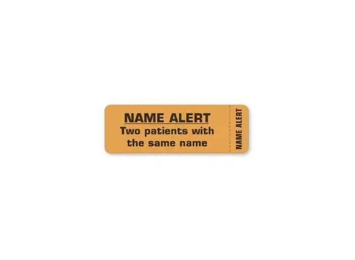 United Ad Label - ULHN885 - Pre-printed Label Advisory Label Orange Paper Name Alert Two Patients With The Same Name Name Alert Black Alert Label 1 X 3 Inch