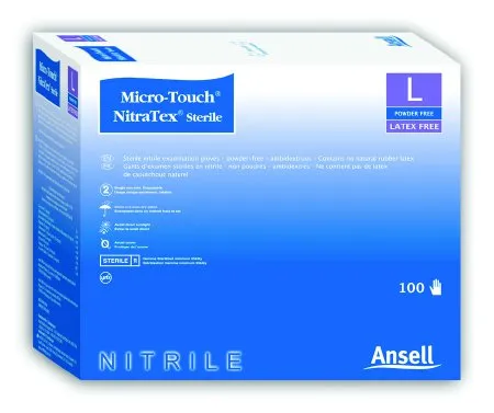 Ansell Healthcare - Micro-Touch - 6034153 - Ansell Micro Touch Exam Glove Micro Touch Large Sterile Pair Nitrile Extended Cuff Length Textured Fingertips Blue Chemo Tested