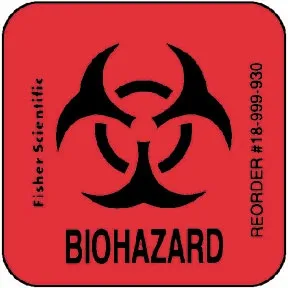 Fisher Scientific - Fisherbrand - 18999930 - Pre-printed Label Fisherbrand Warning Label Flourescent Red Paper Biohazard / Symbol Black Biohazard 1 X 1 Inch