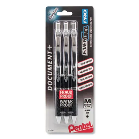 Pentel - EnerGel PRO - PEN-BLP77BP3A - Energel Pro Hybrid Gel Pen, Retractable, Medium 0.7 Mm, Black Ink, Black Barrel, 3/pack