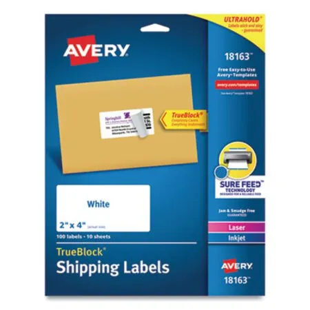 Avery - AVE-18163 - Shipping Labels W/ Trueblock Technology, Inkjet Printers, 2 X 4, White, 10/sheet, 10 Sheets/pack