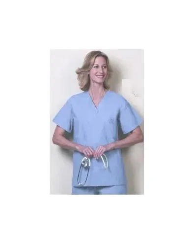 Fashion Seal Uniforms - 6717-M - Scrub Shirt Medium Ceil Blue 1 Pocket Short Set-in Sleeve Unisex