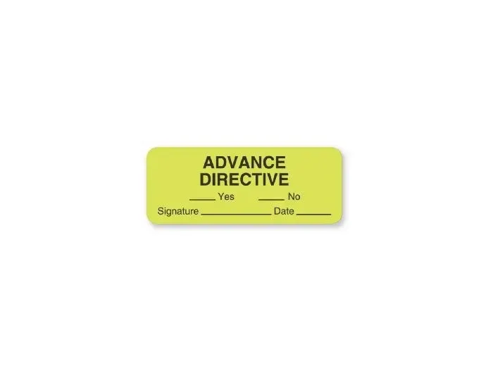 United Ad Label - ULAD249 - Pre-printed Label Advisory Label Fluorescent Green Paper Advance Directive Yes No Signature Date Black Safety And Instructional 7/8 X 2-1/4 Inch