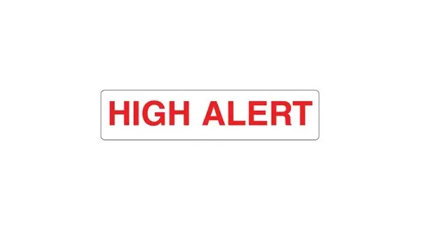 Health Care - Indeed - 8350 - Pre-Printed Label Indeed Warning Label White Paper HighAlert Red Caution 3/8 X 1-5/8 Inch