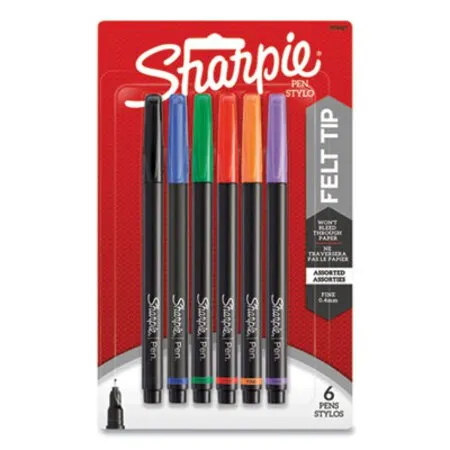Sharpie - Water-Resistant Ink - SAN-1976527 - Water-resistant Ink Porous Point Pen, Stick, Fine 0.4 Mm, Assorted Ink And Barrel Colors, 6/pack